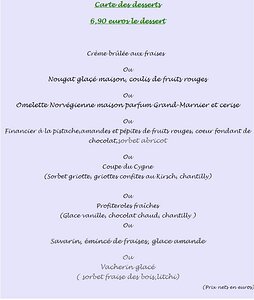 le Cygne dessert menu